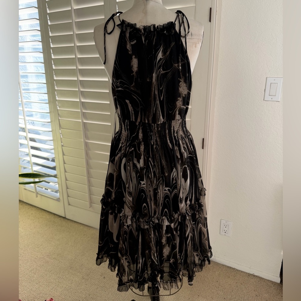 Black Marble-Print Halter Tie Dress